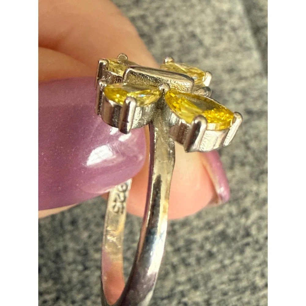 Sterling Silver Butterfly citrine‎ Ring Pear Stones Statement Whimsical fairy